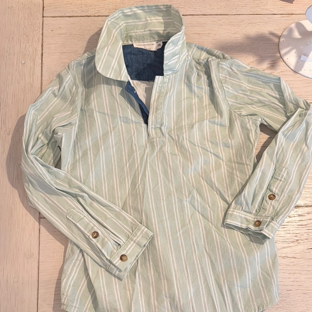 Classic Green and White Striped Button Down Shirt